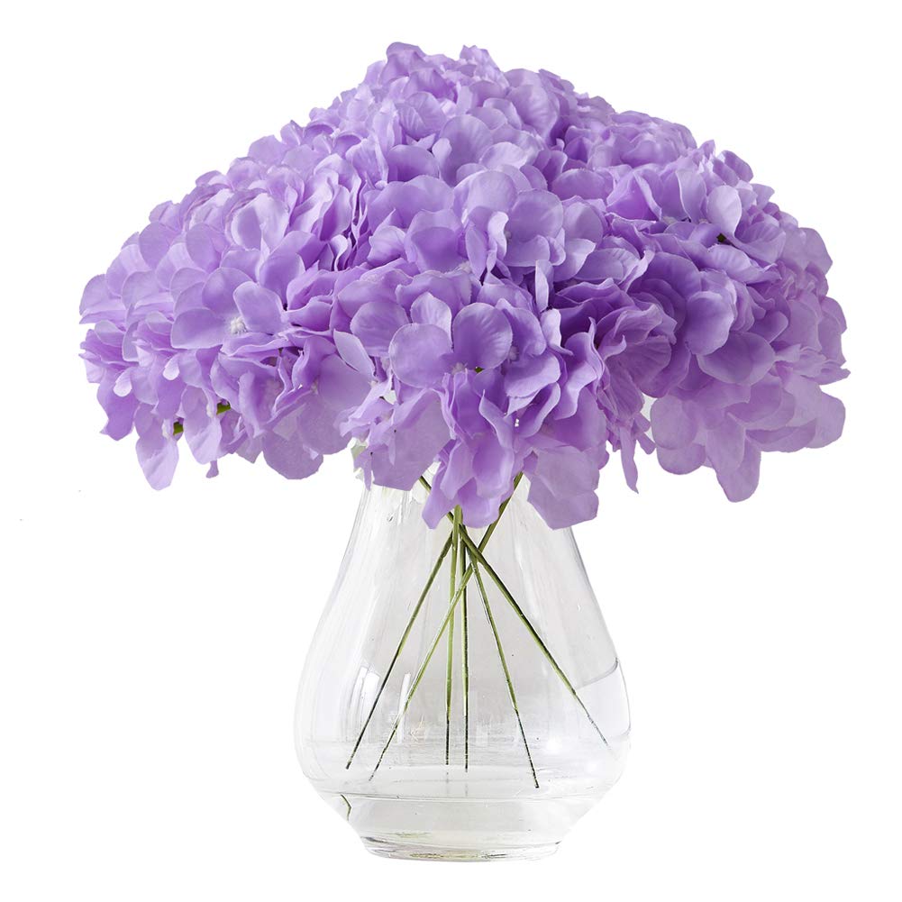 KISLOHUM Artificial Silk Hydrangea Fake Flowers Hydrangea Flowers Pack of 10 Hydrangea for Centerpieces Home Party Decor - Lilac