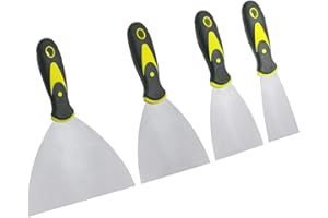 4Pack Paint Wallpaper Scraper Set，Stainless Steel Filler Knife Set with Plastic Handle, Rustproof Putty Knives, Wall Paint Sc