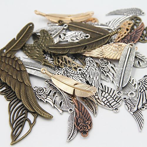 CHLCF100g Assorted(Color&Style) Feather and Wing Punk Steampunk Charm Pendant Connector for Necklace Bracelet Anklet DIY Crafting Accessories