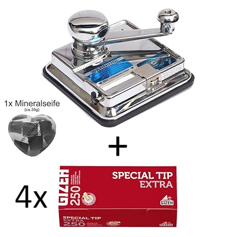 OCB® MikrOmatic Duo (Stopfmaschine) + 1.000 (4x250) Gizeh Special Tip EXTRA (Zigarettenhülsen) + 1x Seife