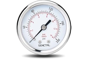 SENCTRL 200 Psi Pressure Gauge, 2" Dial Size, 1/4 NPT Back Mount, Waterproof, Stainless Steel Case, for Water Filter Pneumatic Regulator Air Compressor Tire Pressure Test