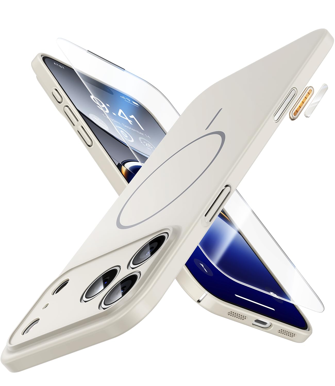 Photo 1 of JUESHITUO Magnetic Slim Fit Case for iPhone 17 Pro Max(6.9"), Ultra Thin Matte Anti-Scratch Hard PC Cover(1X Screen Protector), OriginFit Case iPhone 17 Pro Max Compatible with MagSafe, Creamy White