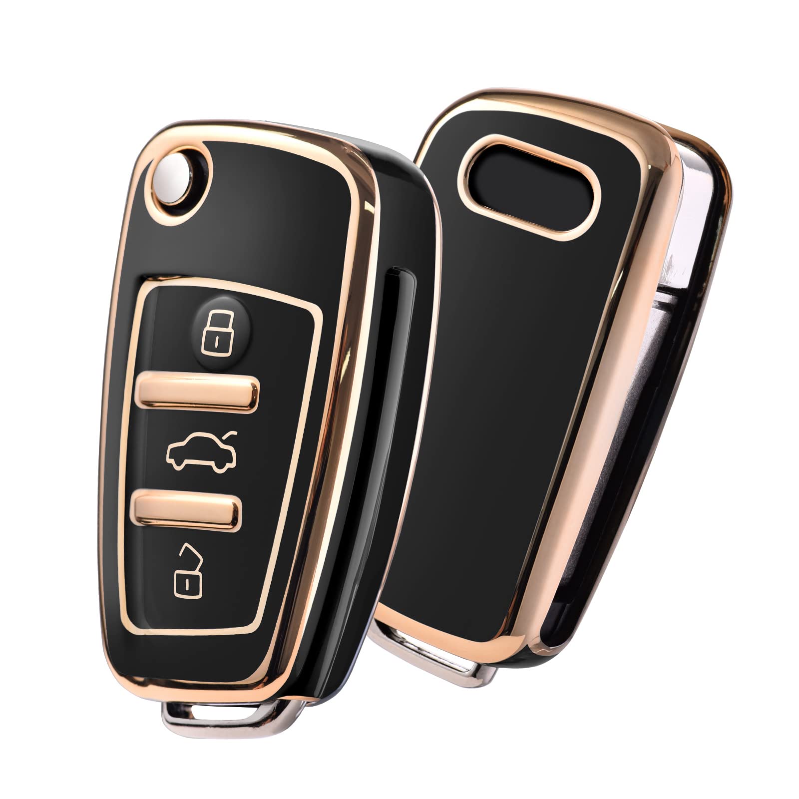 OATSBASF Car Key Cover for Audi, Car Key Case Compatible With Audi A1 A3 A4 A6 Q3 Q5 Q7 S3 R8 TT Remote Protector Case TPU Silicone (Golden Edge Black)