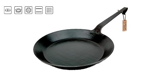 ALPENLINE Eisenpfanne handgeschmiedet, schmiedeeiserne Pfanne mit Hakenstiel Ø 28 cm