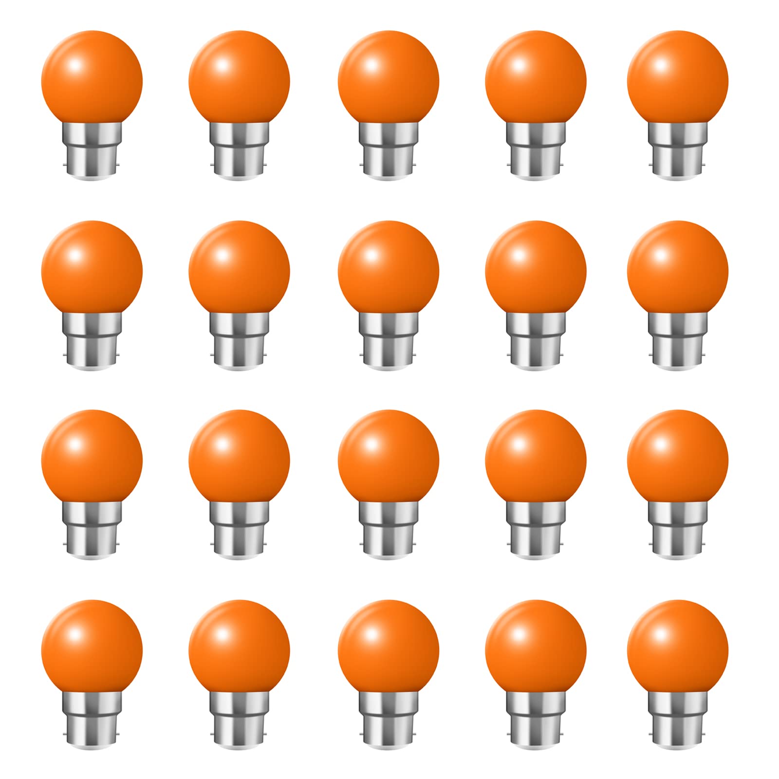 Coloured B22 Bayonet LED Small Golf Ball Bulbs,Fulighture Energy Saving Light Bulbs,2W=20W,for Outdoor Garden Patio,Halloween,Christmas Tree,Fairy Party Night Lights,20 Pack (Orange)