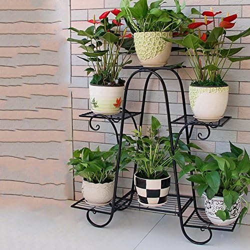 ZPMZ- Wrought Iron Flower Shelf six-Layer 73cm Floor Balcony Pot Rack Shelf Floor Living Room Indoor Flowerpot Rack Simple Hanging Orchid Stand Plants Display Rack (Color : Black)