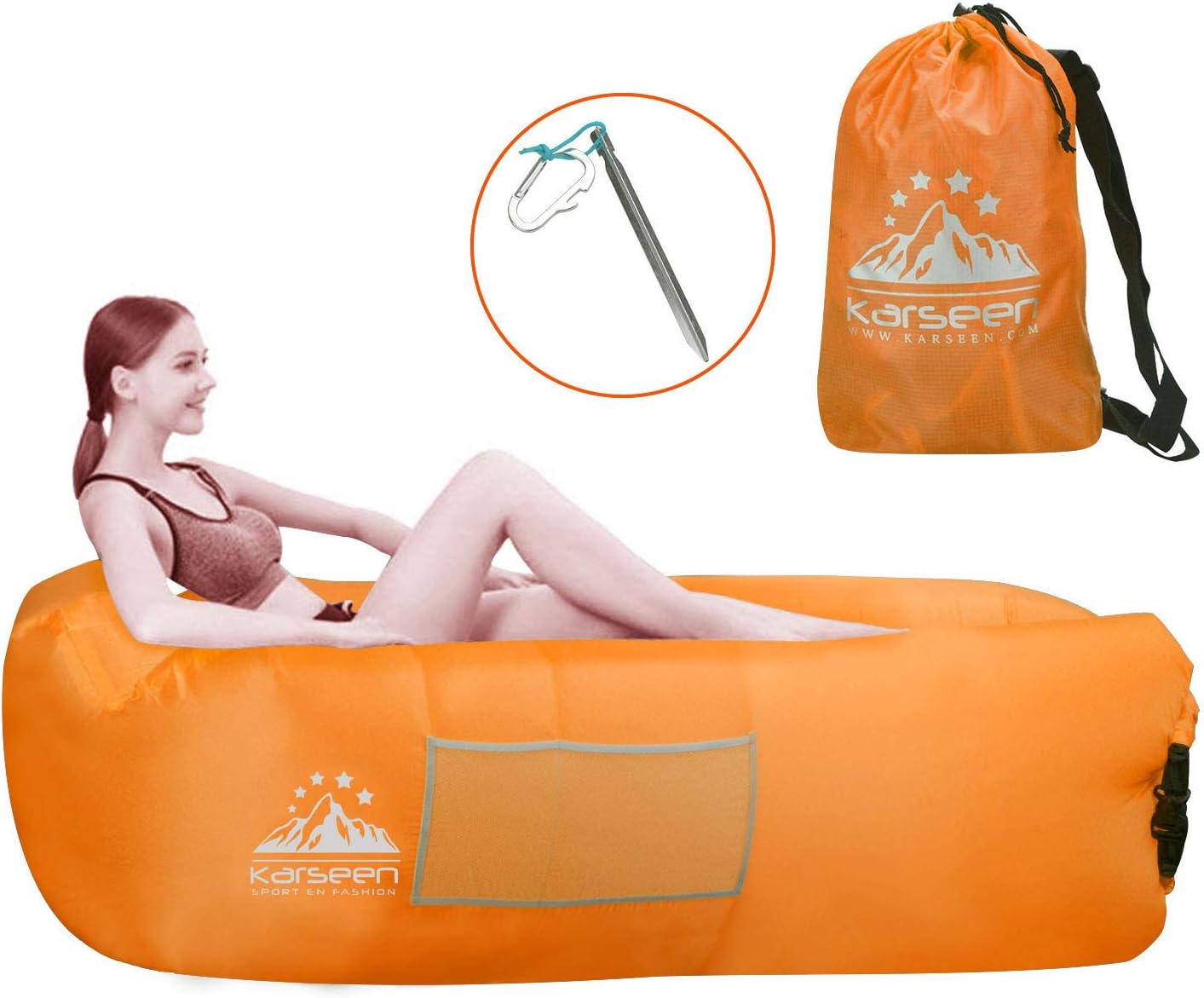 KARSEEN Inflatable Lounger Air Sofa Waterproof Air lounger with Headrest Portable Air Sofa Couch, Fast Inflating Air Bed, Lazy Lounger for Backyard/Pool/Beach/Camping