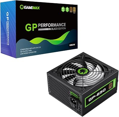 GameMax GP-Series 650W 80 Plus Bronze ATX Power Supply PSU Black 140mm Fan