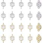 Hobbspring Cubic Zirconia Round Links Crystal Connectors Charms Brass Micro Pave Charm Two Loops Metal Connectors for Earring Necklace Bracelet Jewelry Making