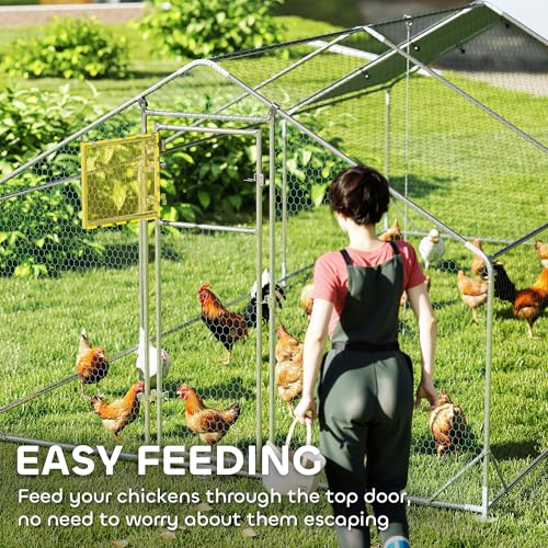 PawHut Chicken Run, Large Metal Chicken Coop with Feeding Door, Waterproof & UV-Resistant Cover, Hanging Feeder, Perch, Poultry Cage for Outdoor, Backyard, Farm, for 18-24 Poultry