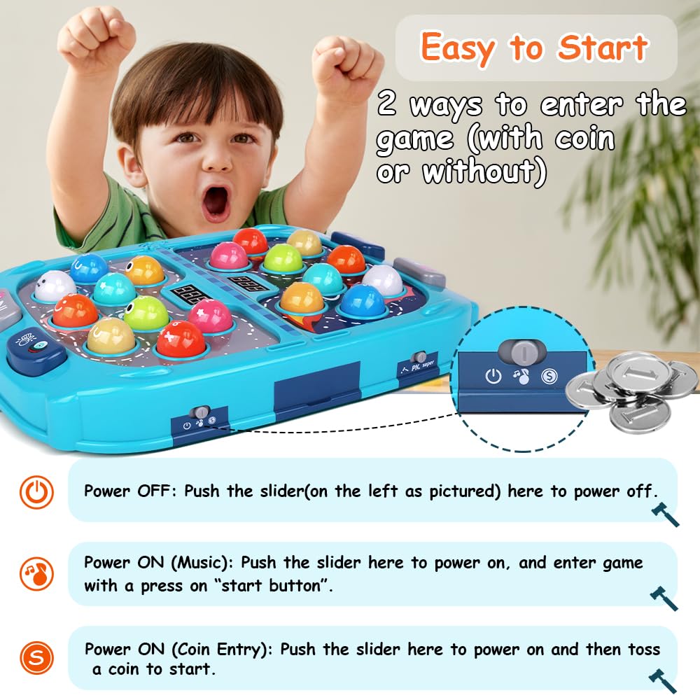 Whack Game Mole for Toddlers, Toys for 3-12 Year Old Boys and Girls, Pounding Game for Kids,Gifts for 3 4 5 6+ Year Old Boys, Interactive Educational Toy with Sound and Light,PK Mode with 2 Hammers