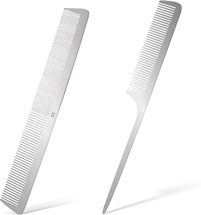 Mozeat Lens Stainless Steel Hair Comb Set 2pcs Rat Tail Flat Top Barber