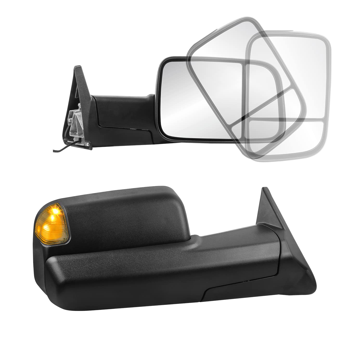 MOSTPLUS Left and Right Mirrors Compatible with 1994-1997 Dodge Ram 1500/2500/3500 w/Turn Light Black