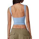 QINSEN Women's Sexy Open Back Sleeveless Crop Tank High Neck Slim Fit Cropped Tee Shirt Y2k Tops