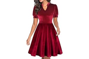 Mokayee Womens Summer Short Puff Sleeve Casual Semi-Formal Fit and Flare Church Wedding Guest Work Dresses with Pockets