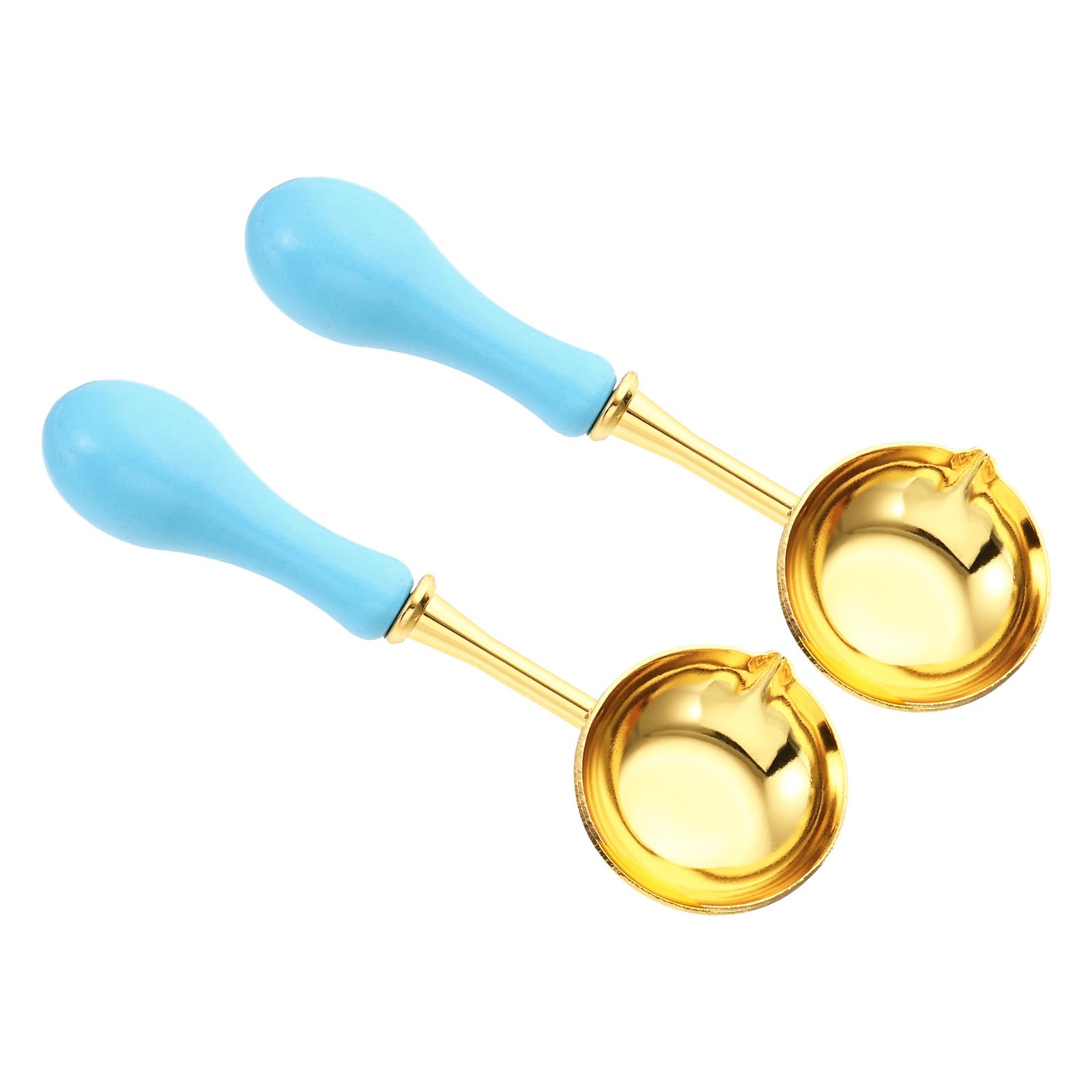 PATIKIL 4" Wax Seal Spoon, 2Pcs Wax Sealing Melting Spoon Brass Vintage Wooden Handle for Wax Seal Stamp Envelope Art Craft, Sky Blue/Golden