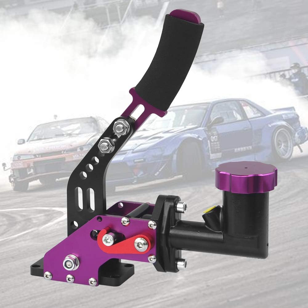Hydraulic Handbrake with Oil Tank Universal Ebrake Fit Drift Track Rally Racing Emergency Parking E-Brake Vertical Position Adjustable Dampening Height with Anti-Slip Sponge Handle (Purple)