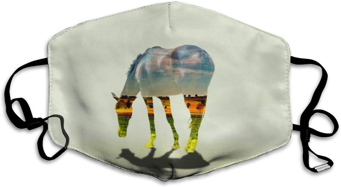 Horse View Creative Dust Mask, Reusable Washable Mouth Masks, Adjustable Warm Face Mask Unique Cover Filters Blocking Pollen Pollution Germs
