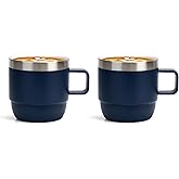 Zenbo 6 oz Espresso/Coffee Mug with Handle, Double Wall Vacuum Insulated 18/8 Stainless Steel Ceramic Lined Cups, Coffee, Tea, Hot & Cold Drinks, No Sweat, Dishwasher Safe（Navy-2Pack）