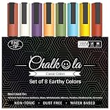 Fine Tip Chalkboard Chalk Markers (8 Pack 3mm) Classic Earth Color Ink - Erasable Dry Erase Marker Pens for Blackboards, Bistro, Window | 3mm Reversible Bullet & Chisel Point