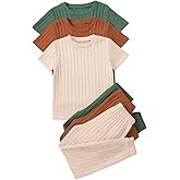 Jolyshlid Girls 6 Pieces Knit Outfits Short Sleeve Tee Tops and Pants Clothing Set 4-12Y