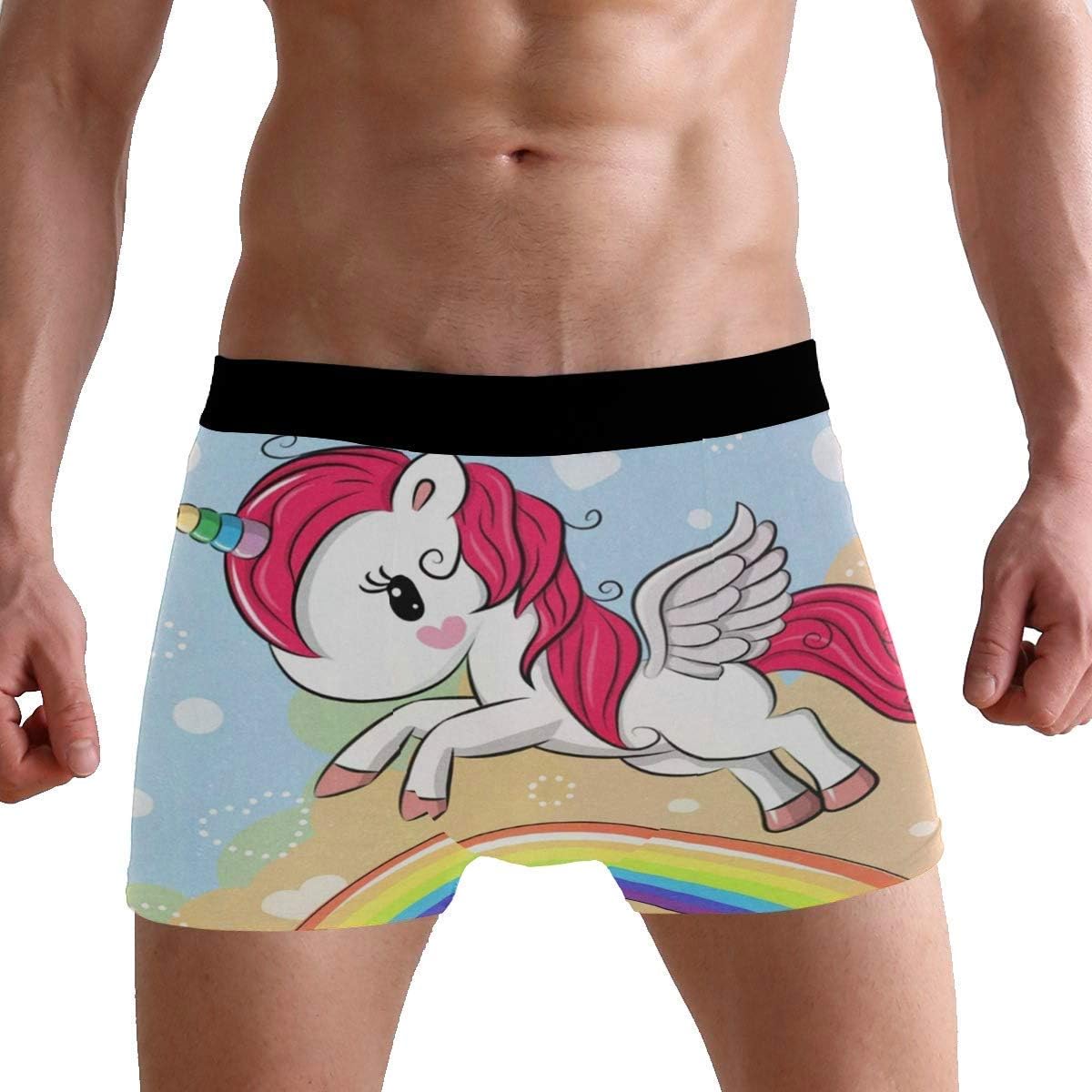 Cute Unicorn Rainbow Cartoon Boxer Briefs Mens Underpants Underwear Boxer Shorts for Mens and