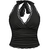 Verdusa Women's Plus Size Lace Tie Back Halter Tops Goth Rave Wrap V Neck Corset Tops