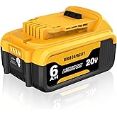 20V Max 6.0Ah Replacement Battery for Dewalt, Compatible with DCB200 DCB203 DCB204 DCB206 DCB209 20V Max Cordless Power Tools
