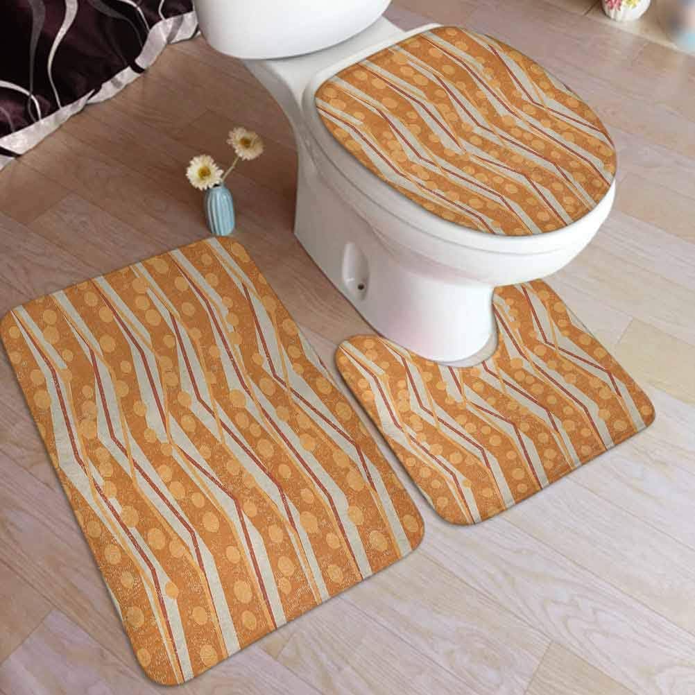 Amazon Com Ahuimin Burnt Orange Bath Rug Set 3 Piece Chevron Zigzags Pattern With Stripe And Dots Geometrical Bath Rug 3 Piece Soft Velvet Bathroom Rugs Set Home Kitchen