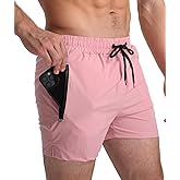 Mens Swim Trunks 5" with Mesh Lining Quick Dry Beach Shorts with Zipper Pockets Sports Swimming Trunks for Men