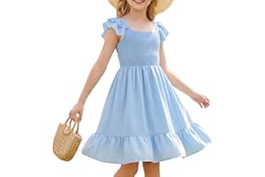 JiAmy Girls Dress Summer Ruffle Short Sleeve A Line Dresses with Pocket Kids Casual Tiered Swing Sundress for 5-13 Years