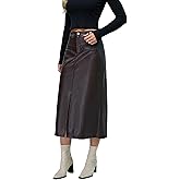 EasyFair Long Leather Skirts for Women High Waist Front Slit Bodycon A-Line Winter Midi Skirt