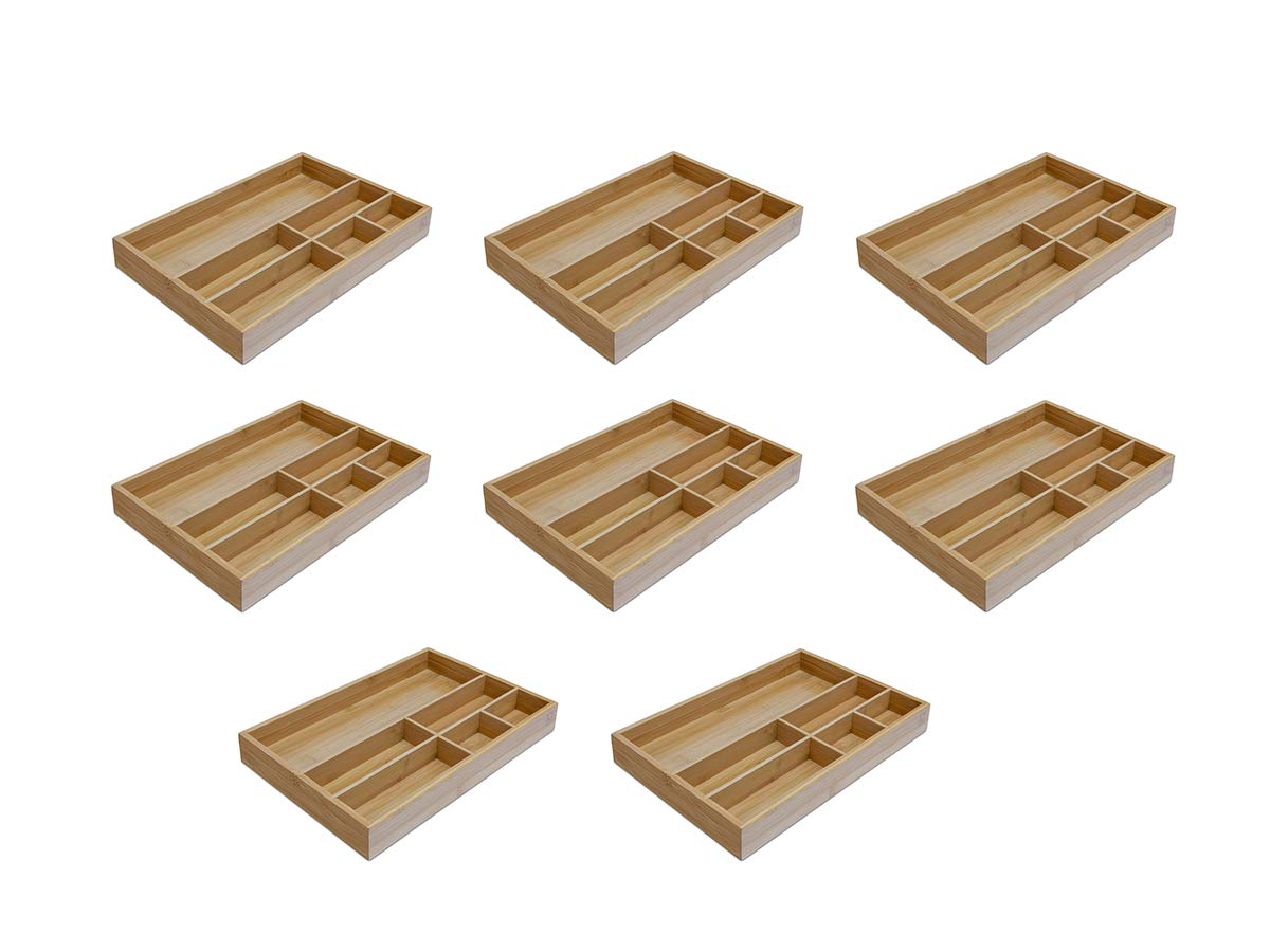 Osco Bamboo Drawer Organiser 8 Pack Valet Tray Drawer Tidy Drawer Divider Jewellery Display Stationery Storage H4.5 x W33 x D22.6 cm