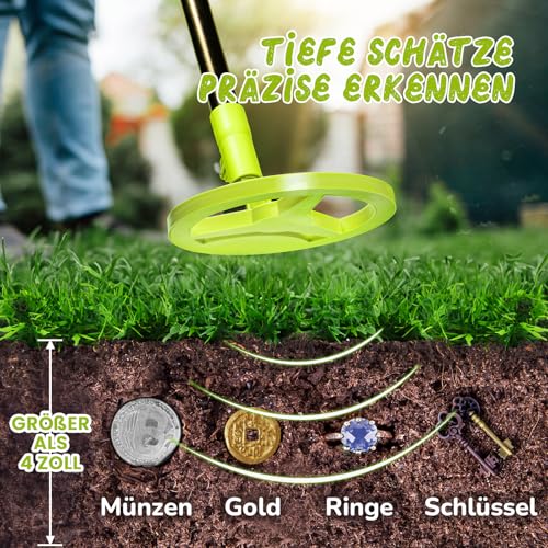 Metal Detector Children, Smofrees via USB Rechargeable Small Children's Metal Detector, Adjustable 60-86 cm Portable Metal Detector with Fun LCD Display for Outdoor Exploration, Light Green