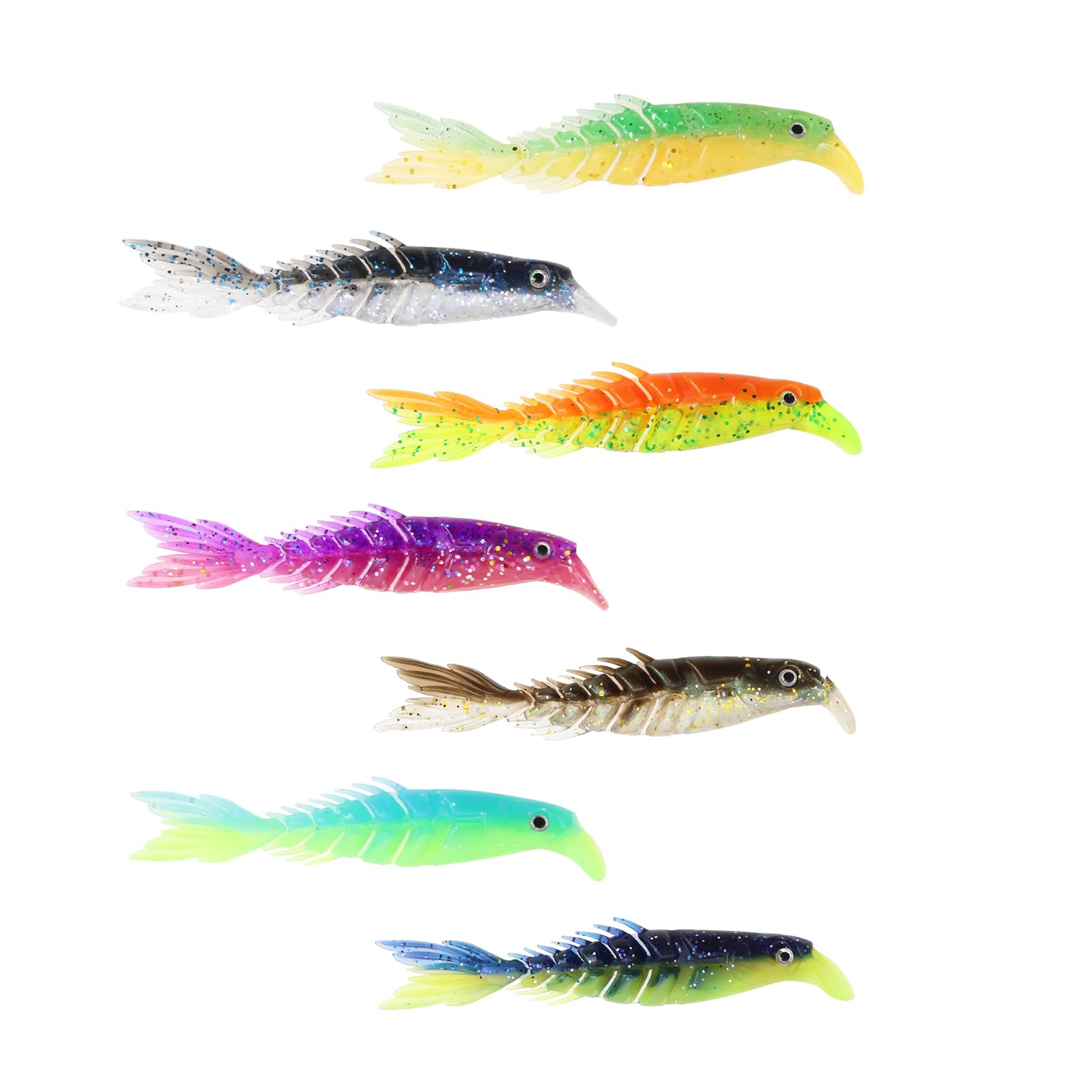 LT Easiyl 7pcs Rubber Fish with Multiple Segments 8cm Spinner Fishing Set Blinker Fishing Bait Rubber Fishing Lure Fish Fishing Set for Perch Zander Pike