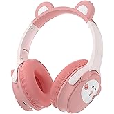wocdwocd Kids Bluetooth Headphones, 85dB Safe Volume Limit, Stereo,Foldable Cute Up Cat Ear Children,Cartoon Animal Design,Ultra-Soft Over-Ear,Suitable for School & Travel (Pink)
