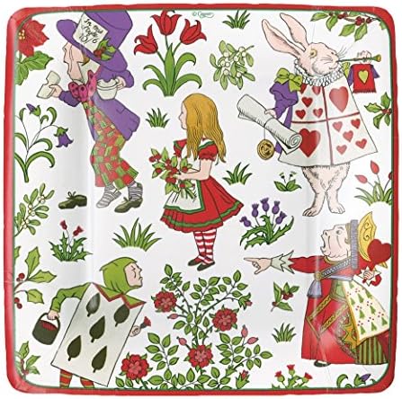 Caspari Entertaining Alice in a Winter Wonderland White Salad & Dessert Plates, Pack of 8, Salad/Dessert, Multicolor