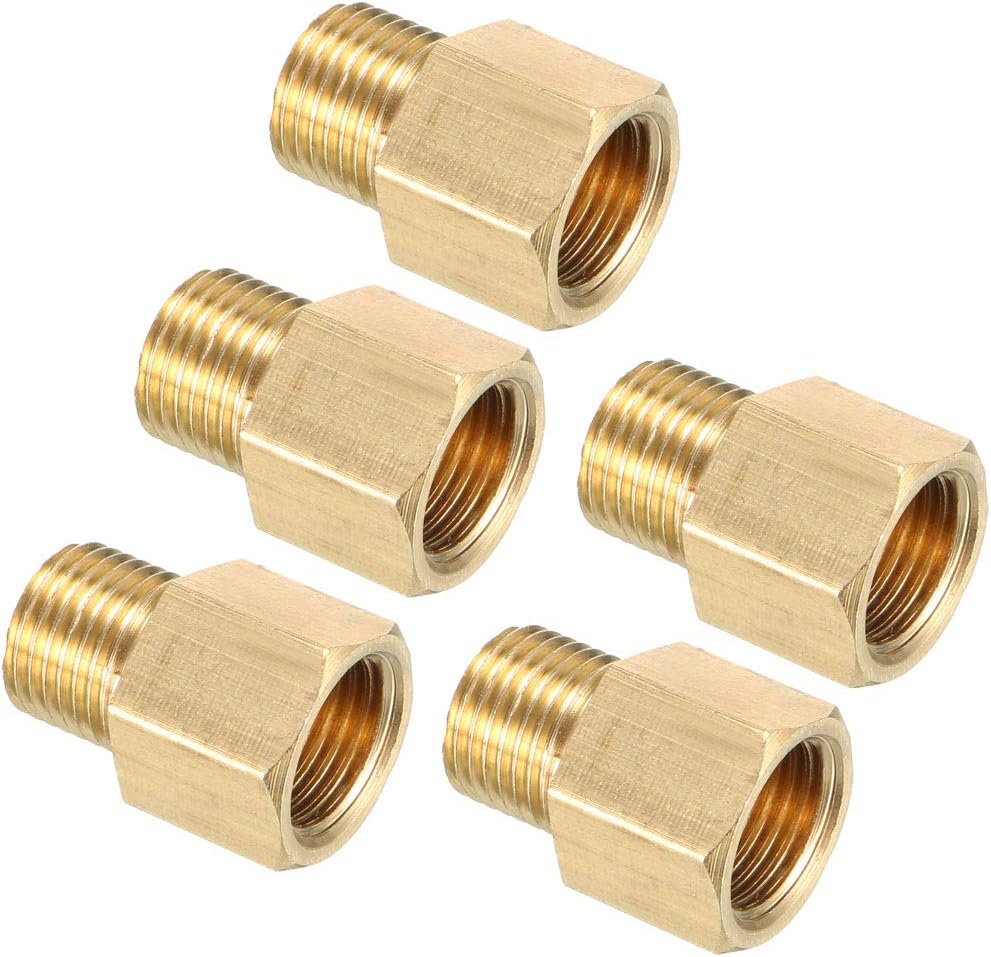 sourcing map Brass Threaded Pipe Fitting 1/8N PT Male x 1/8N PT Female Adapter 5pcs, Copper, 1/8 x 1/8