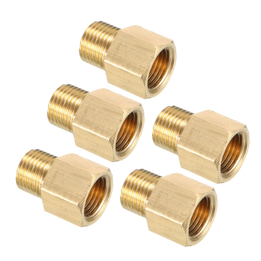 sourcing map Brass Threaded Pipe Fitting 1/8N PT Male x 1/8N PT Female Adapter 5pcs
