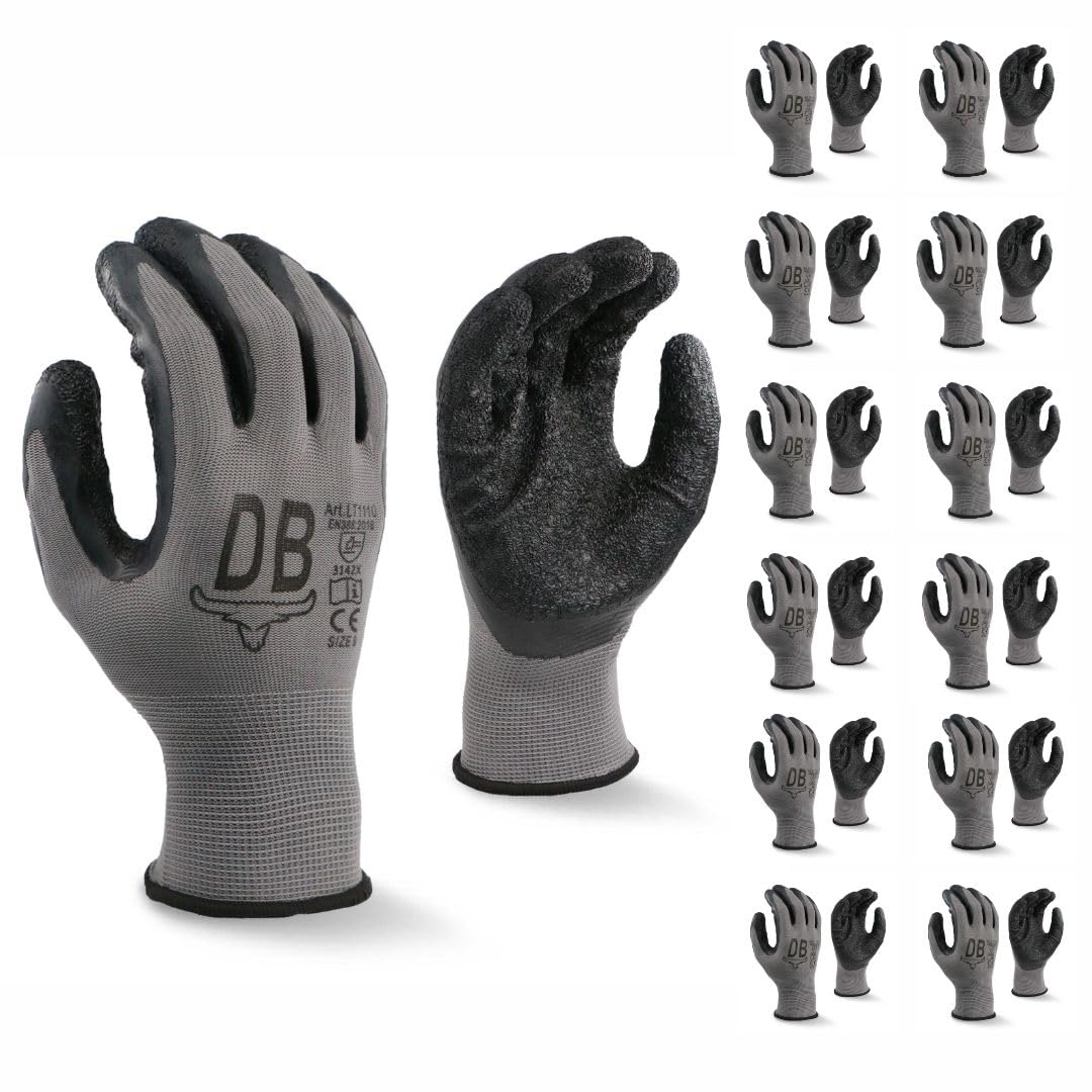 Durabull Latex Coated Work Gloves - Heavy Duty Protective Gloves For Builders, Garden & Working. Secure Fit With Anti Slip Grip. (Grey, 11 (XXL)) — image 1