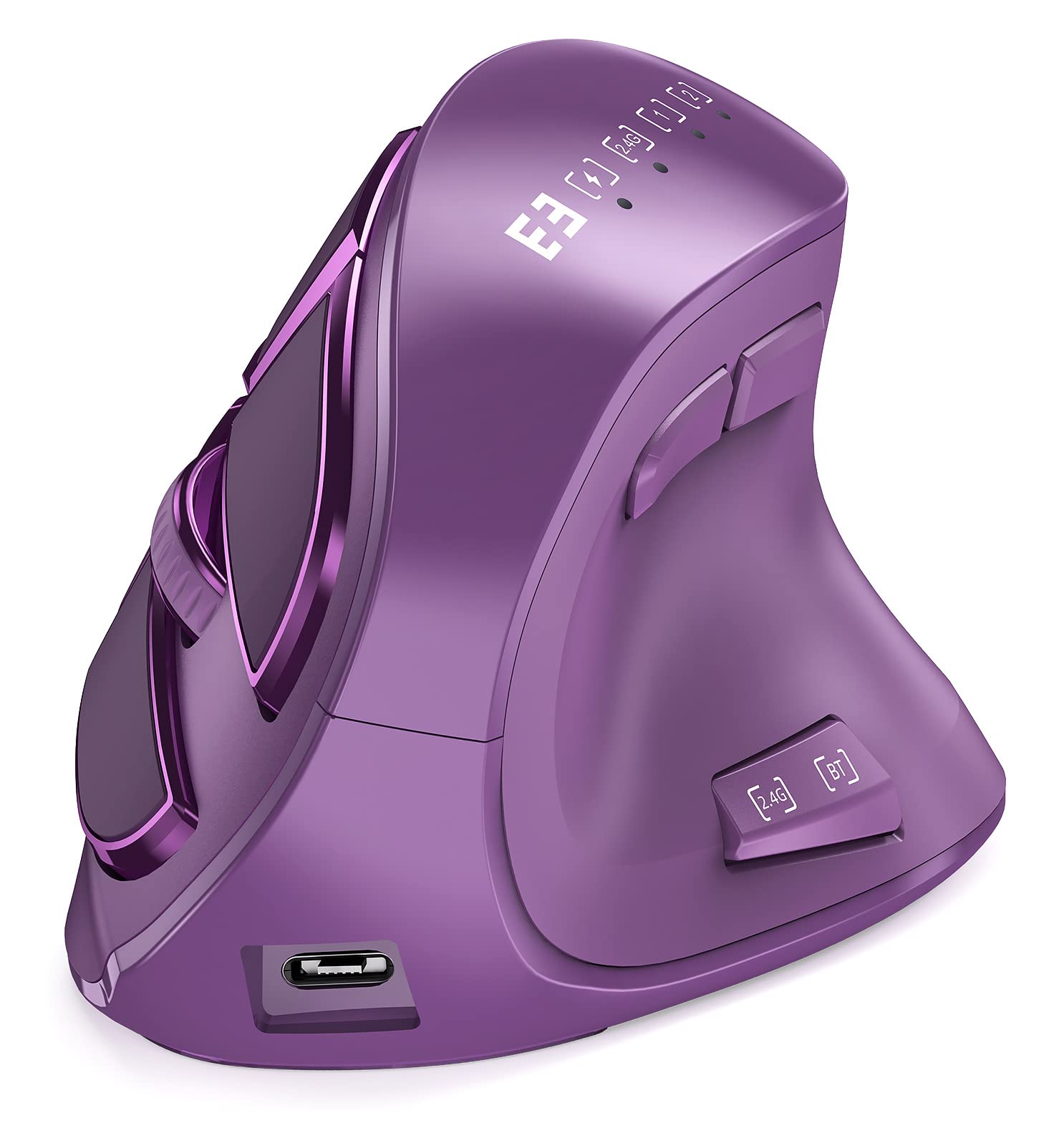 seenda Ergonomic Mouse, Wireless Vertical Mouse - Rechargeable Optical Mice for Multi-Purpose (Bluetooth+Bluetooth+USB Connection) Compatible Apple Mac and Windows Devices - Purple