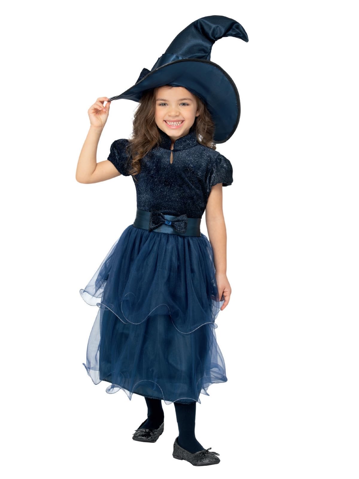 Smiffys Deluxe Midnight Witch Costume, Blue with Dress & Hat, Halloween Child Fancy Dress, Witch Dress Up Costumes