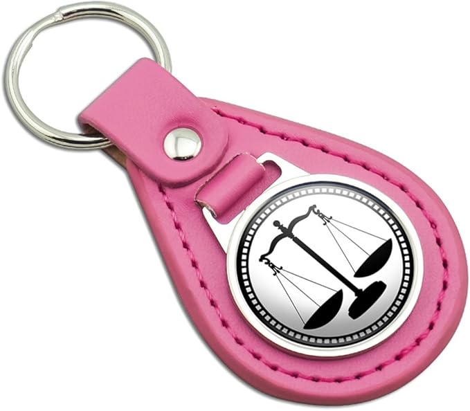 Scales of Justice Pink Leather Metal Keychain Key Ring