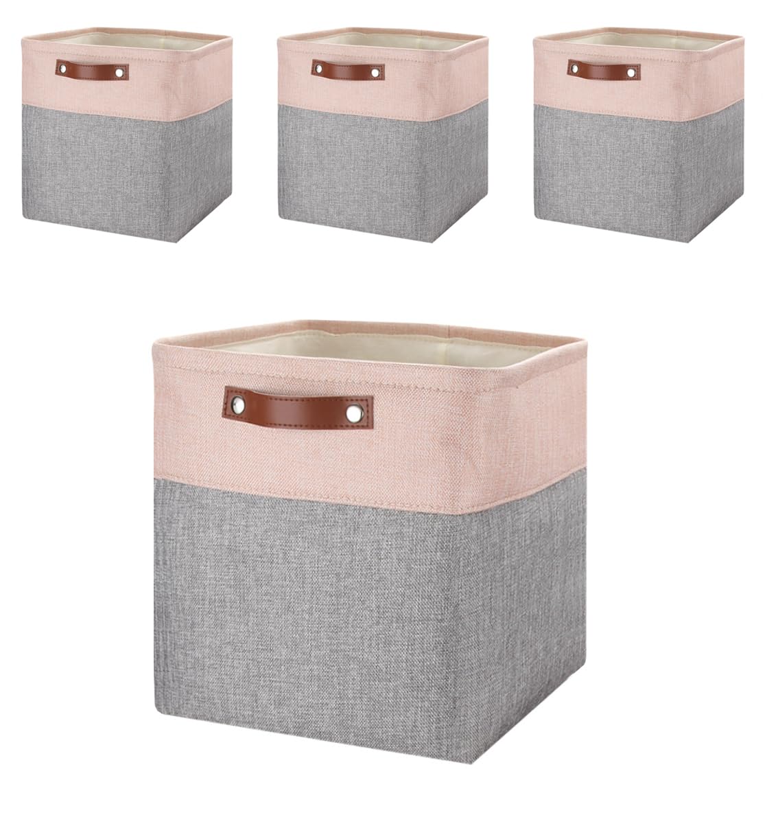 Mangata 25|28|30|33cm Fabric Storage Boxes, Set of 4 Storage Cubes(30x30x30cm, Grey Pink) — image 1