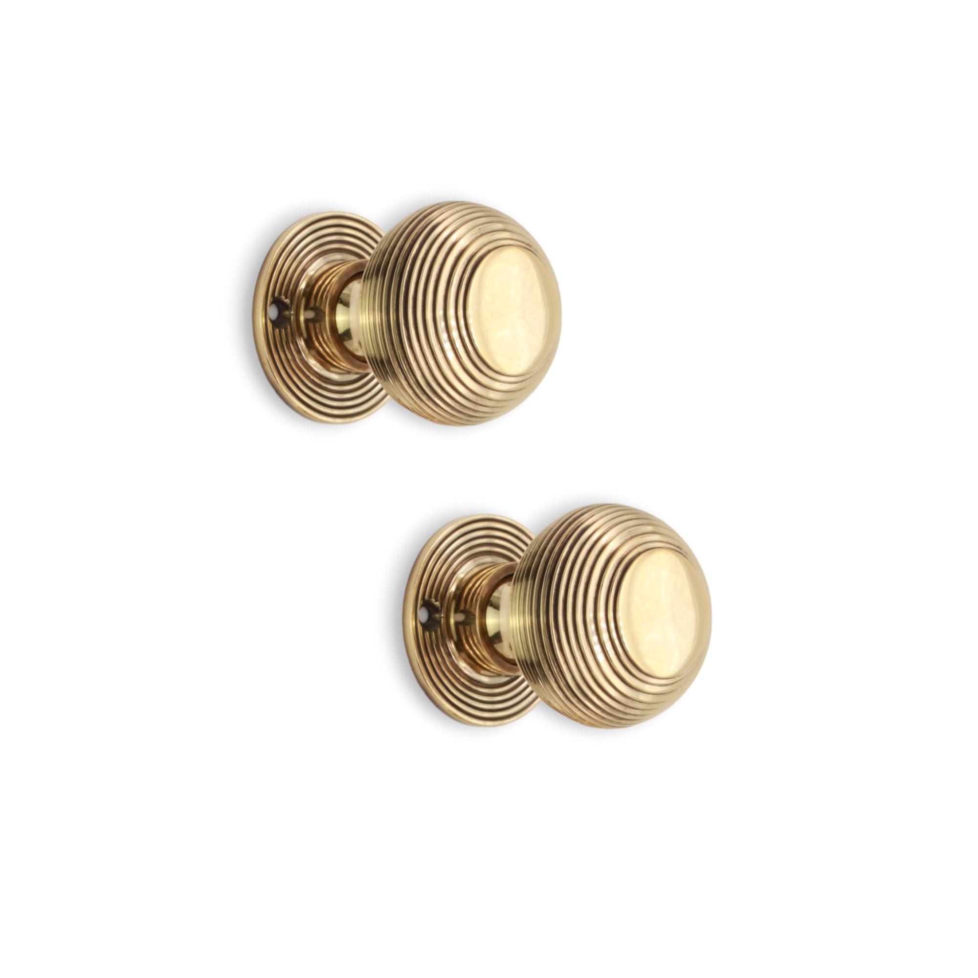 Infinity Decor Vintage Style Beehive Rim Mortice Door Knobs Set Round Aged Brass 50mm Pull Handles Pair - Ideal for Interior and Exterior Use