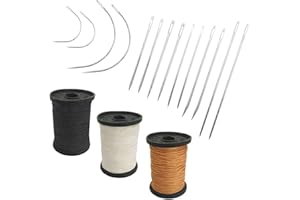 SourceTon Professional Heavy Duty Hand Needles & Thread Kit - 7 Leather Canvas Sewing Needles (2 Each) + 3 Colors Extra Stron