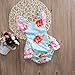 Canis Baby Girls' Full Flower Print Buttons Ruffles Romper Bodysuit with Headband (80(6-12M), Blue(no Headband))