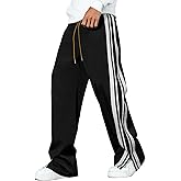 ZAFUL Mens Baggy Track Pants Parachute Color Block Side Stripes Slit Y2k Wide Leg Drawstring Pockets Casual Trousers (1-Black, S)