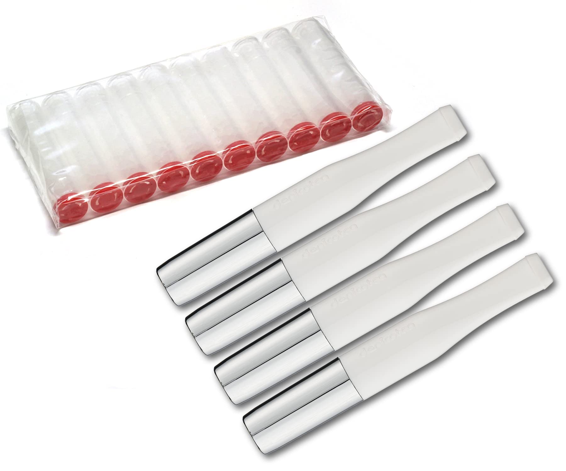 Denicotea Brand, Silver Material, White & Silver Color, Cigarette Holders (4 pack), Regular Size, 77mm Length, Original Design — image 1