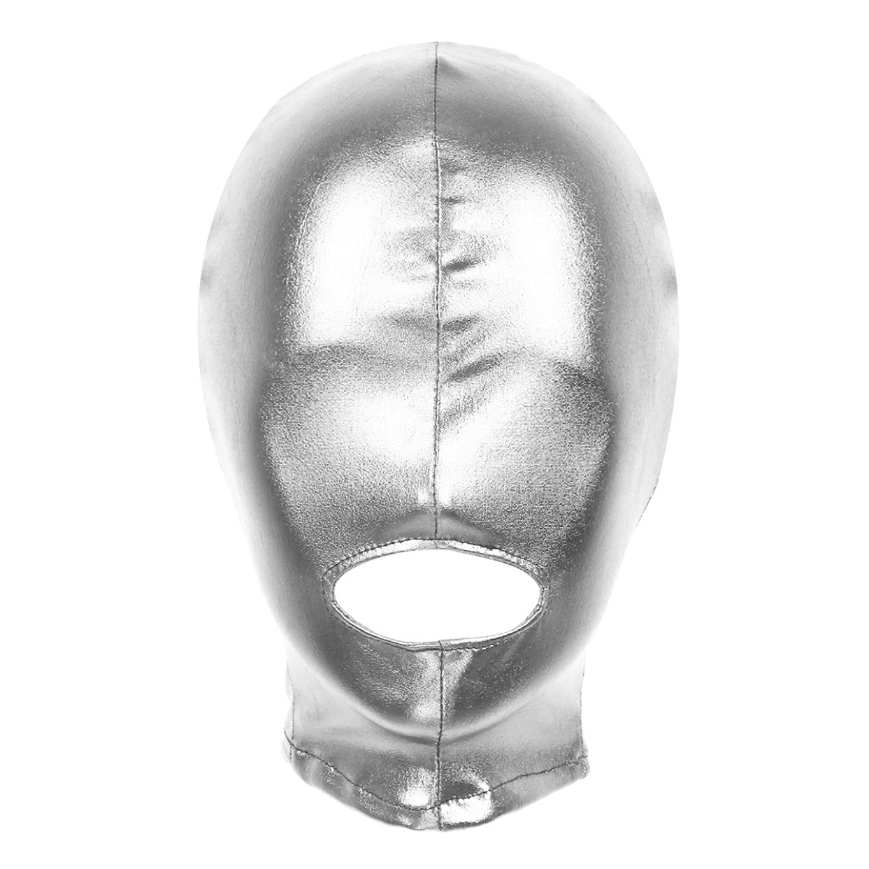 Zaldita Unisex Full Face Cover Blindfold Mask Shiny Metallic Open Mouth Breathable Headgear Silver One Size